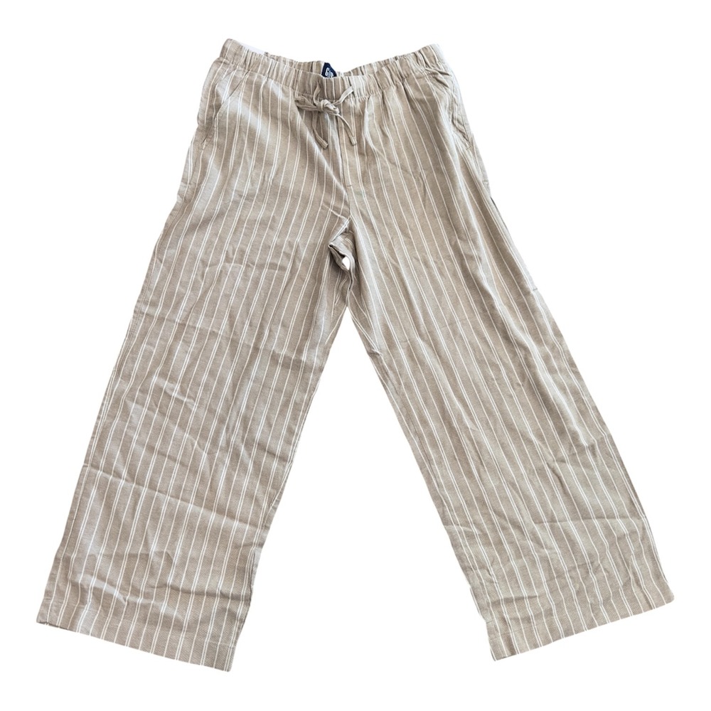 Gap Womens Khaki Striped Pull-On Linen Blend Wide Leg Pants Large NWT GP012714